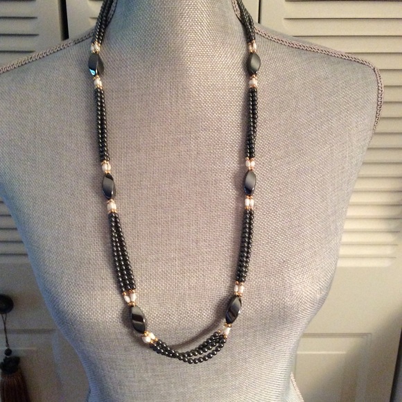 Vintage Hematite and Seed Pearl Necklace and Earring set - Picture 2 of 4